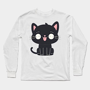 black cat siling Long Sleeve T-Shirt